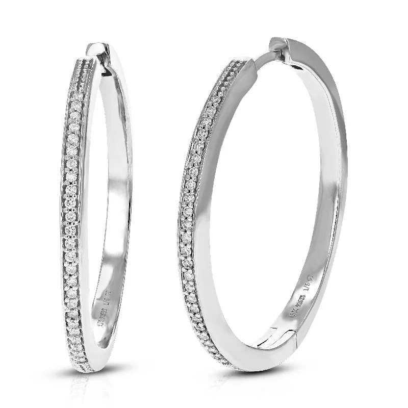 Stud Earrings with Pearls and Diamonds -1/5 cttw Round Lab Grown Diamond Hoop Earrings Made With .925 Sterling Silver Prong Setting Size 1 Inch