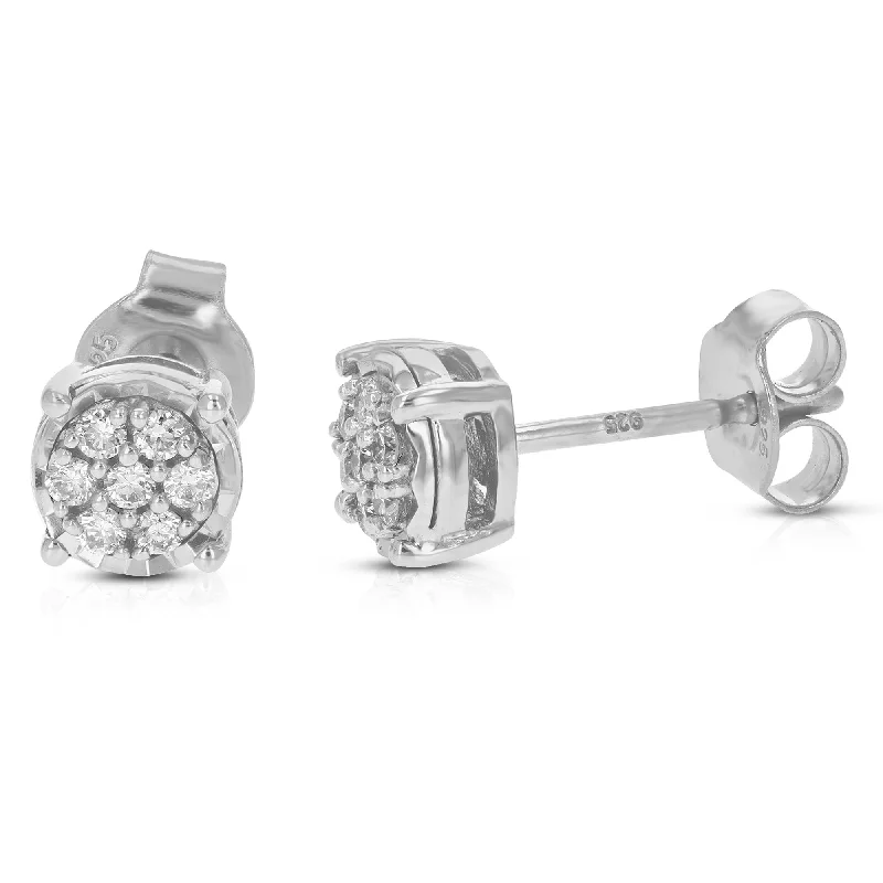 Stud Earrings with Filigree -1/5 cttw Round Lab Grown Diamond Round Stud Earrings .925 Sterling Silver Prong Set