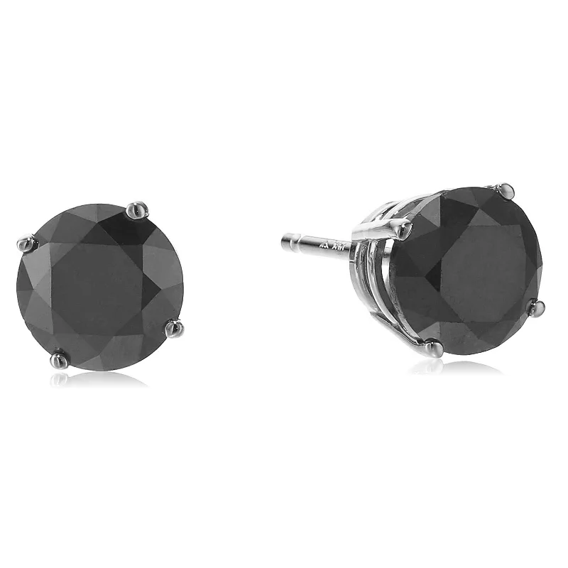 Silver Stud Earrings for Men -1.50 cttw Black Diamond Stud Earrings 14K White Gold Round Push Backs 4 Prong Basket