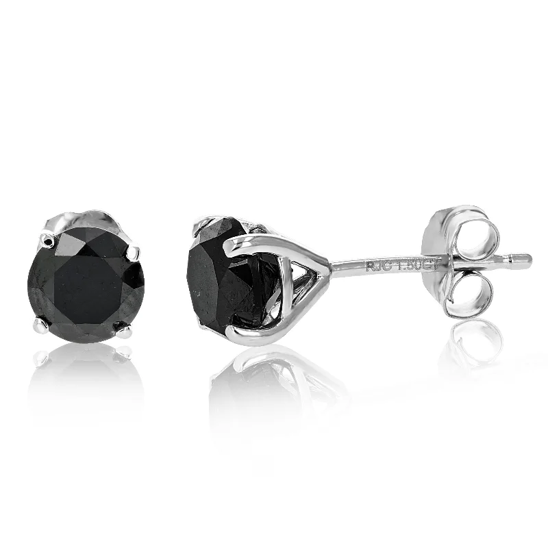 Stud Earrings for Fitness Activities -1.50 cttw Black Diamond Stud Earrings Martini Set 14K Gold