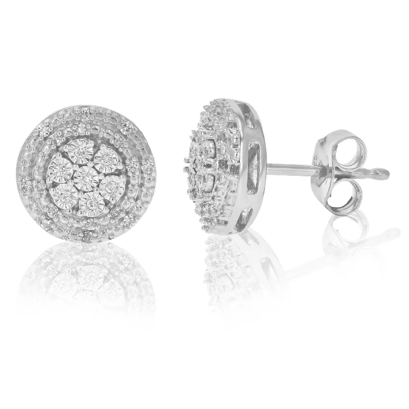 Stud Earrings with Wave Designs -1/6 cttw Round Lab Grown Diamond Stud Earrings Crafted in .925 Sterling Silver Prong Set