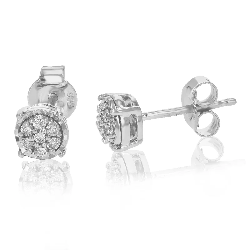 Stud Earrings with Textured Surface -1/6 cttw Round Lab Grown Diamond Stud Earrings Prong Set On .925 Sterling Silver