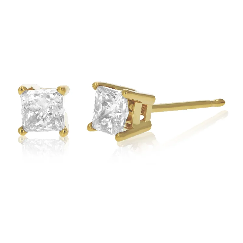 Stud Earrings for Birthday Celebration -1.60 cttw Princess Cut Diamond Stud Earrings 14k Yellow Gold 4 Prong with Push Backs