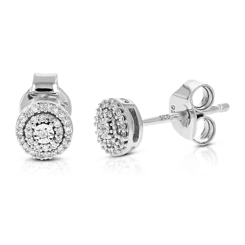 African Stud Earrings with Culture -1/8 cttw Diamond Stud Earrings for Women, Round Lab Grown Diamond Earrings in .925 Sterlinng Silver, Prong Setting, 1/4 Inch