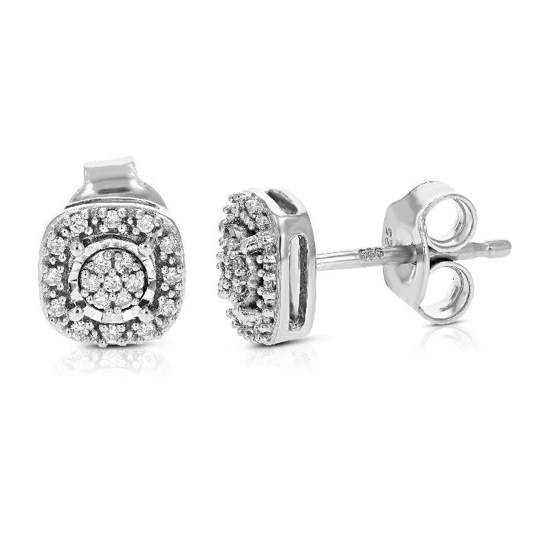 Stud Earrings with Textured Surface -1/8 cttw Round Cut Lab Grown Diamond Stud Earrings in .925 Sterling Silver Prong Setting