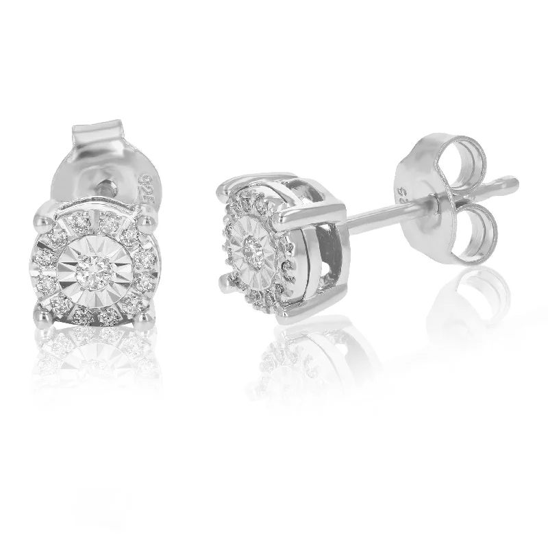 Adjustable Stud Earrings for Custom Fit -1/8 cttw Round Lab Grown Diamond Stud Earrings .925 Sterling Silver Prong Set For Her