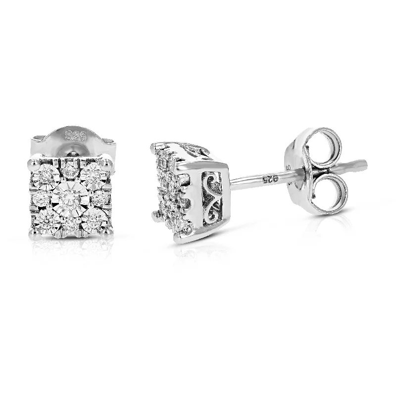 Stud Earrings for Anniversary -1/8 cttw Round Lab Grown Diamond Stud Earrings .925 Sterling Silver Prong Set