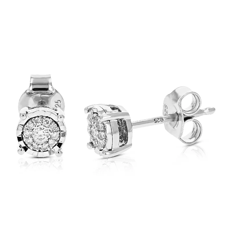 Stud Earrings with Filigree -1/8 cttw Round Lab Grown Diamond Stud Earrings .925 Sterling Silver Prong Settings