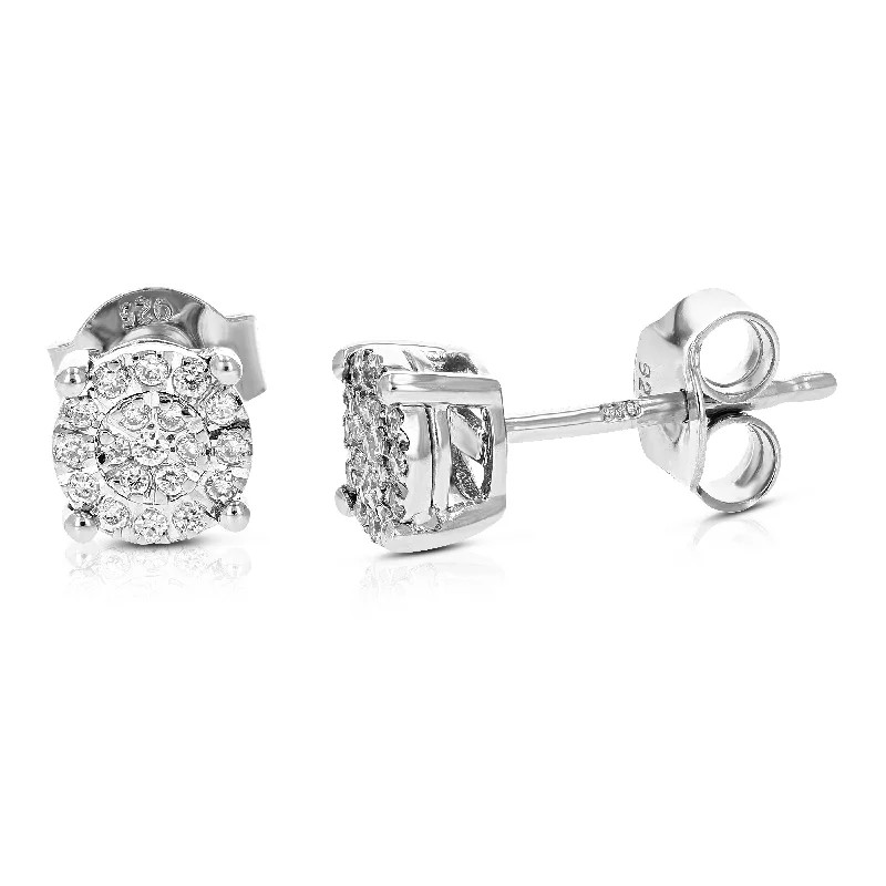 Stud Earrings for Formal Attire -1/8 cttw Round Lab Grown Diamond Stud Earrings Made in .925 Sterling Silver Prong Set