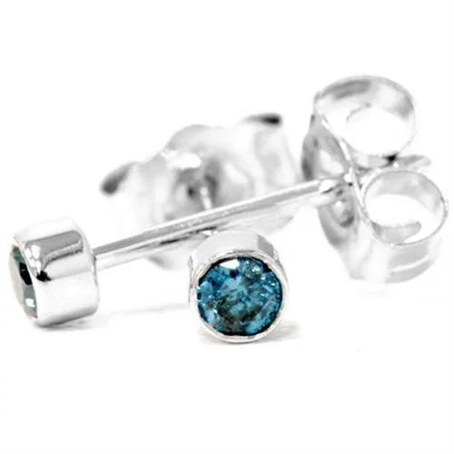 Stud Earrings with Wave Designs -1/8ct. Blue Round Brilliant Cut Diamond Stud Earrings 14K White Gold