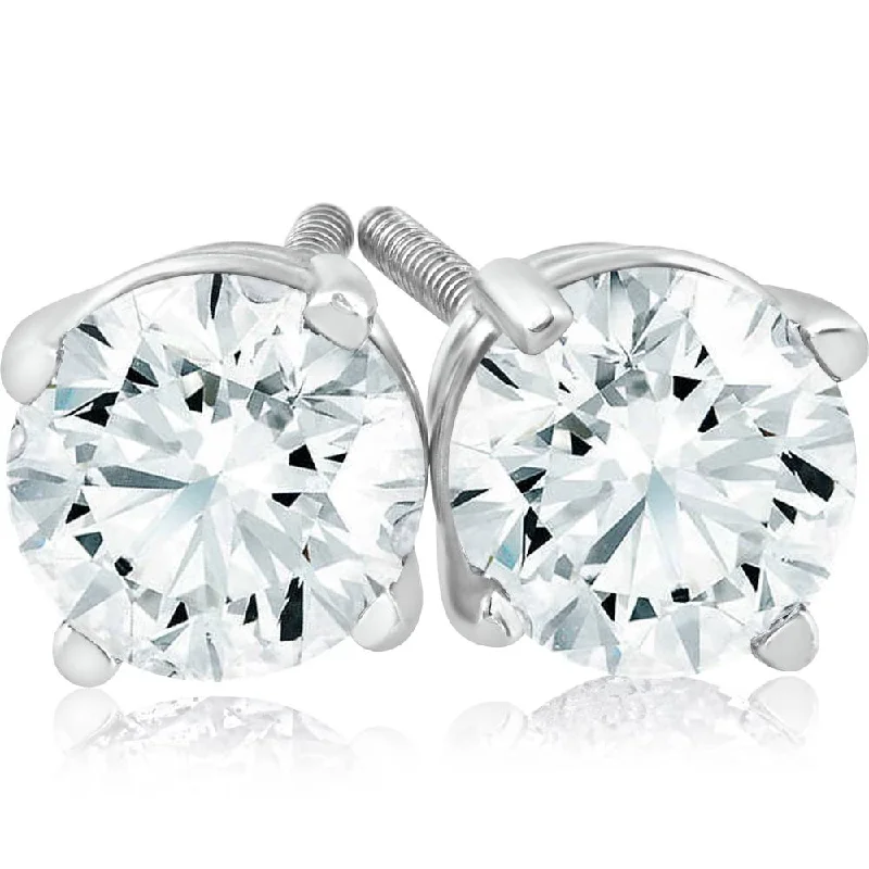 Stud Earrings with Crystals -1 ct Diamond Studs with Screw Backs 14k White Gold