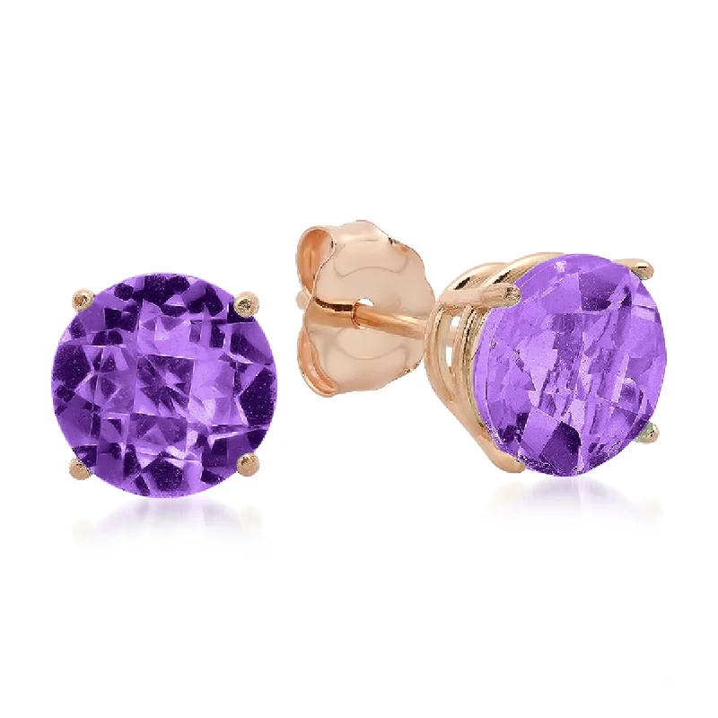 Leverback Stud Earrings for Comfort -10K Rose Gold 6MM Round Checkerboard Cut Pink Amethyst Stud Earrings