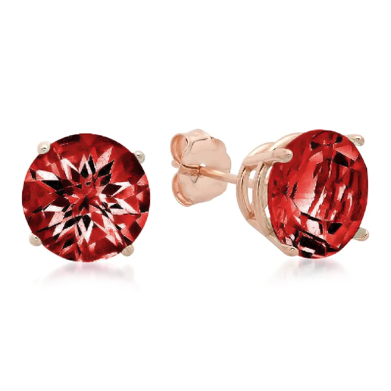 Bohemian Stud Earrings with Tassels -10K Rose Gold 8MM Round Checkerboard Cut Stud Earrings