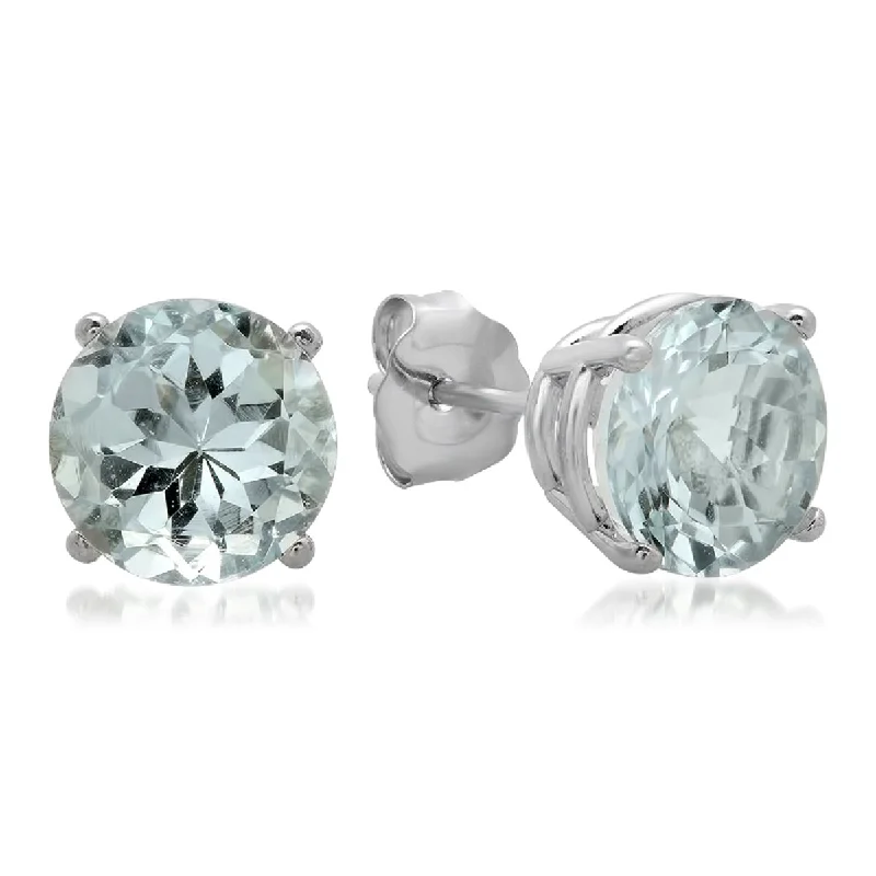 Geometric Stud Earrings for Trend -10K White Gold 7MM Round Cut Aquamarine Stud Earrings