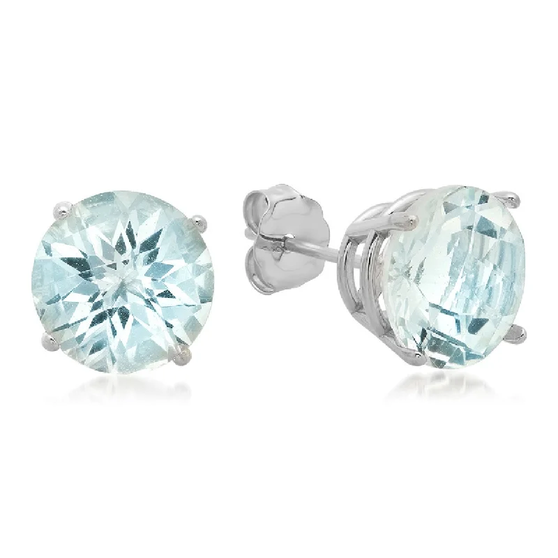 Vintage Stud Earrings with Patina -10K White Gold 8MM Round Checkerboard Cut Stud Earrings