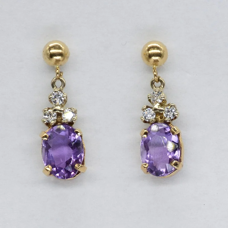 Stud Earrings with Hammered Finish -Amethyst & Diamond Drop Stud Earrings | 2.10ctw, 0.16ctw |