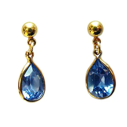 Floral Drop Earrings with Petals -14K Gold-filled Earrings with Blue-Green Teardrop Cubic Zirconia - December