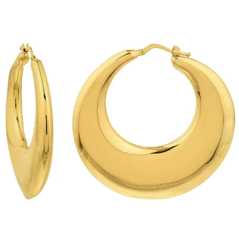 Drop Earrings for Office Wear -14k Yellow Gold Large Graduated Puffed Hoop Earrings with Hinged Back