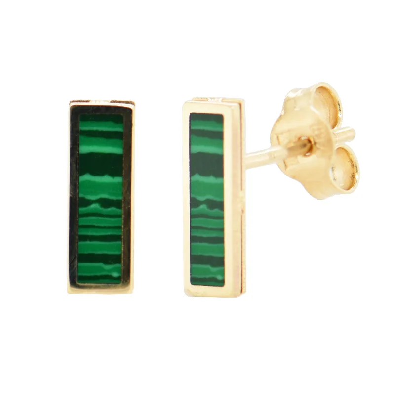 Stud Earrings for Festival Style -14K Gold Malachite Bar Stud Earrings