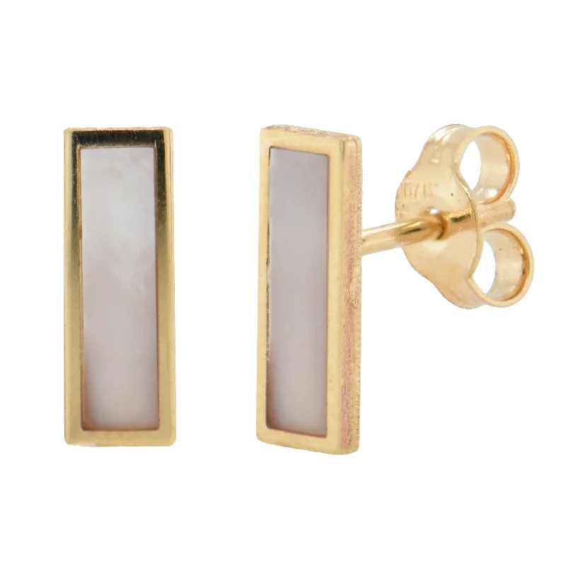 Stud Earrings for Concert Look -14K Gold Mother of Pearl Bar Stud Earrings