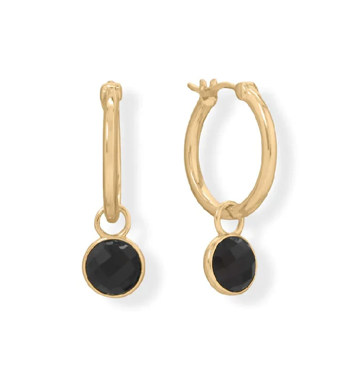 Bohemian Drop Earrings with Tassels -14k Gold-plated Hoop Earrings with Removable Black Onyx Charm Drop