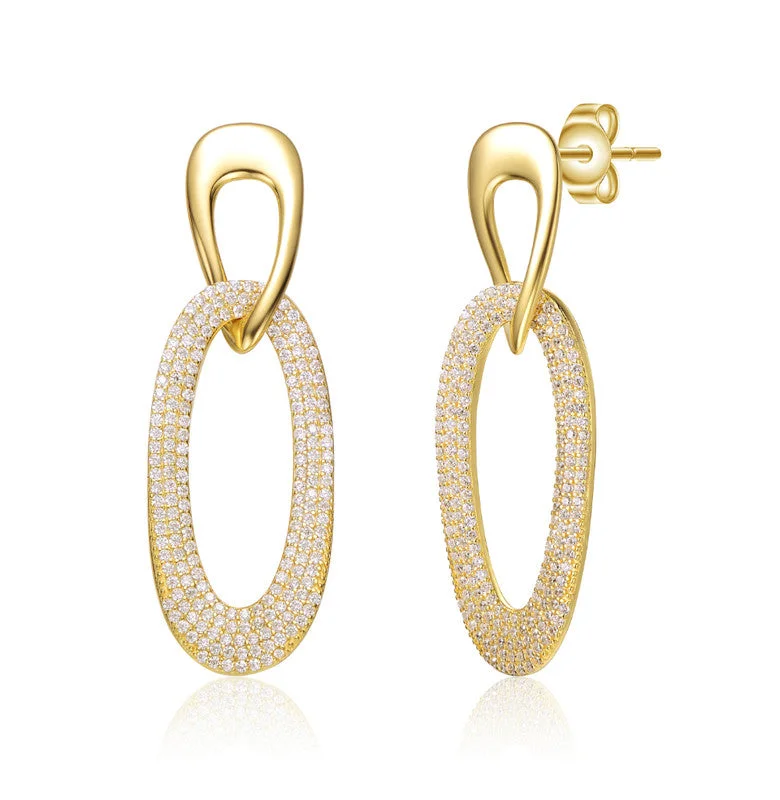 Crystal Stud Earrings for Sparkle -14K Gold Plated with Clear Cubic Zirconia Dangle Earrings