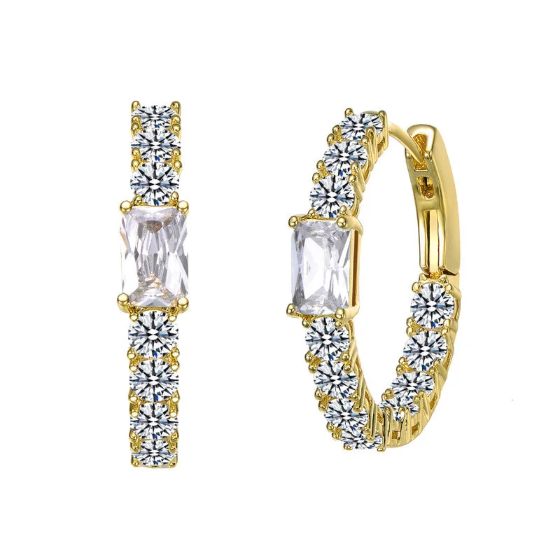 Stud Earrings for Evening Gown -14k Gold Plated with Colored Cubic Zirconia Inside-Out Hoop Earrings