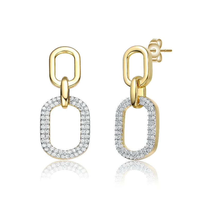 Stud Earrings for Festival Style -14k Gold Plated with Cubic Zirconia Pave Geometric Oval Chain Dangle Earrings