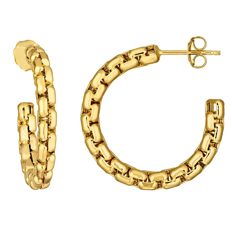 Drop Earrings for Beach Outfit -14K Yellow Gold Round Box Chain Hoop Earrings with Push Back