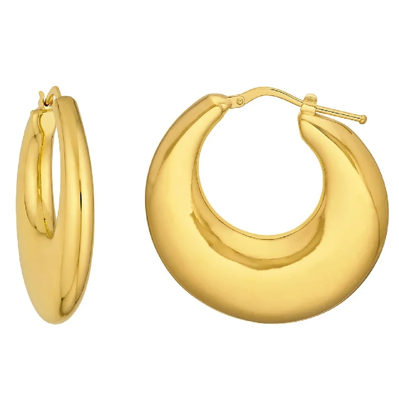 Drop Earrings for Formal Attire -14k Yellow Gold Graduated Puffed Hoop Earrings with Hinged Back