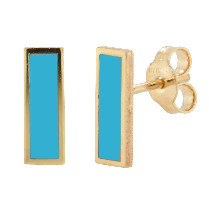 Stud Earrings for Office Wear -14K Gold Turquoise Bar Stud Earrings