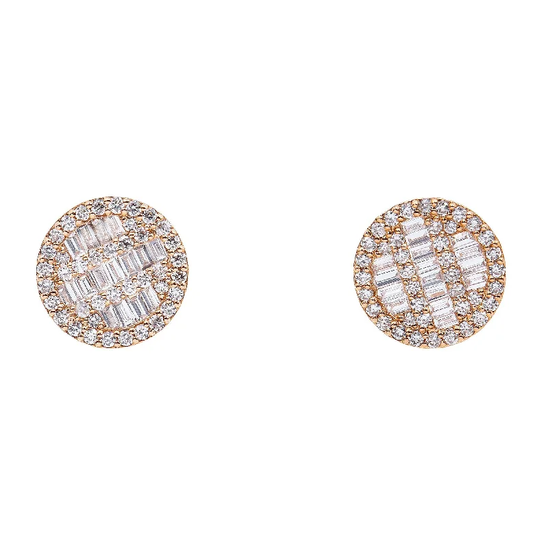 Drop Earrings with Embossed Patterns -14K Rose Gold Ladies Earrings with 0.58 CT Baguette Diamonds