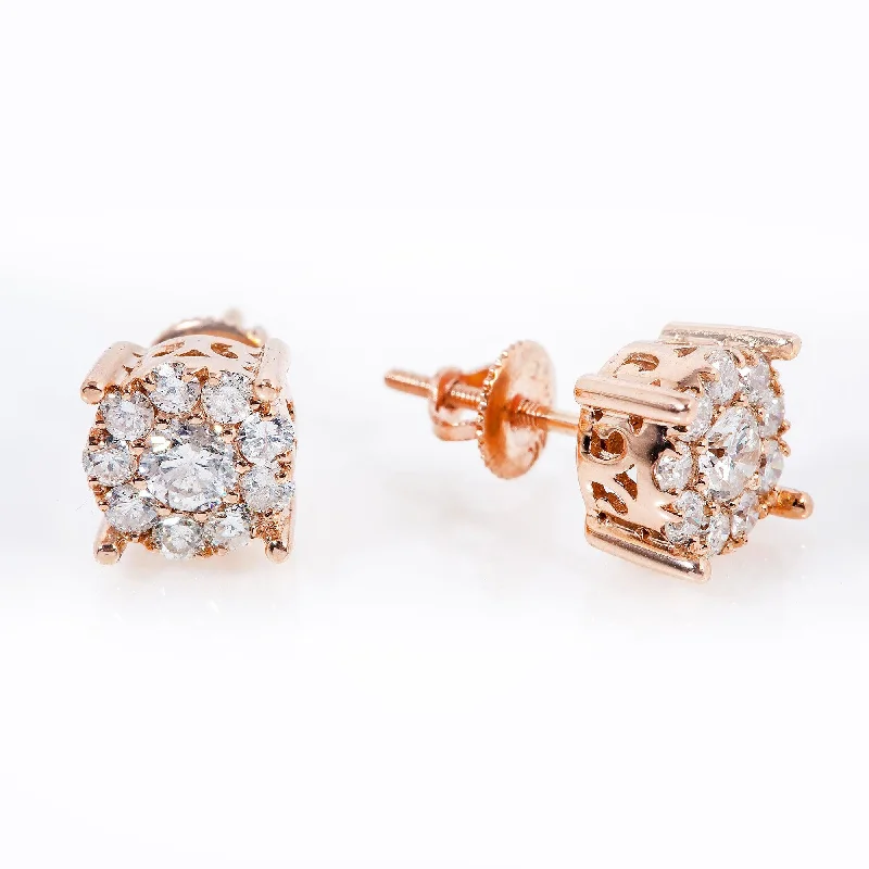 Rhinestone Drop Earrings for Sparkle -14K Rose Gold UNISEX Earrings with 0.82 CT Diamond