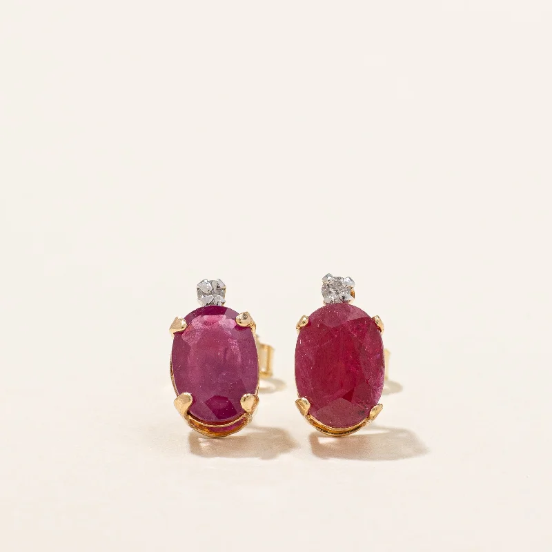 Stud Earrings with Pearls and Diamonds -Ruby & Diamond Stud Earrings | 1.50ctw |