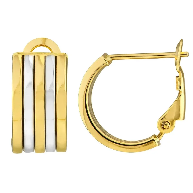 Drop Earrings with Star Motifs -14k Two-Tone Gold Five Row Hoop Earrings with French Back