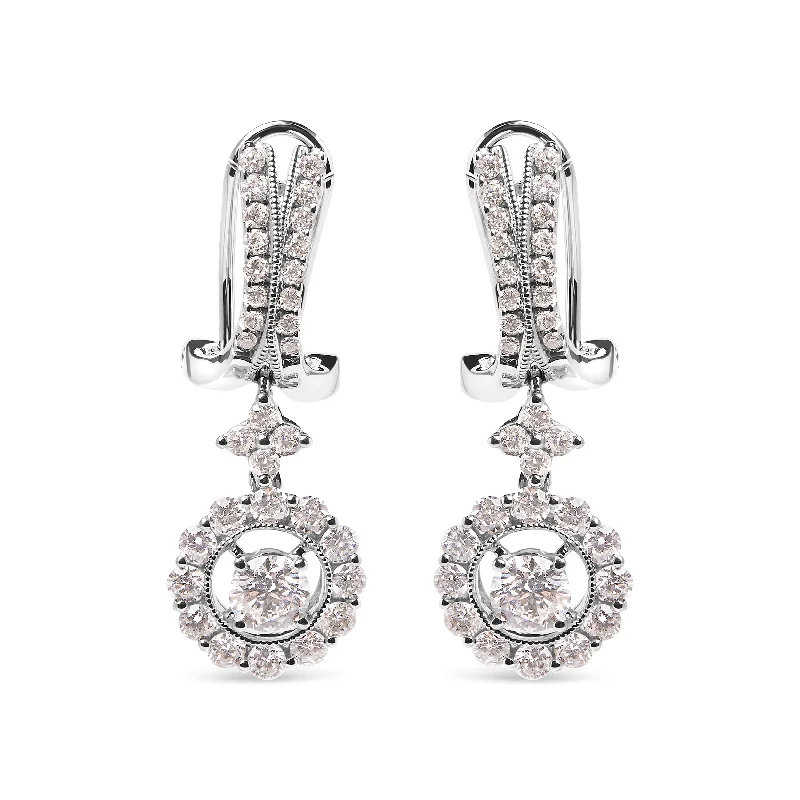 Stud Earrings for Office Wear -14K White Gold 1 7/8 Cttw Diamond Drop and Dangle Halo Earring with Omega Back