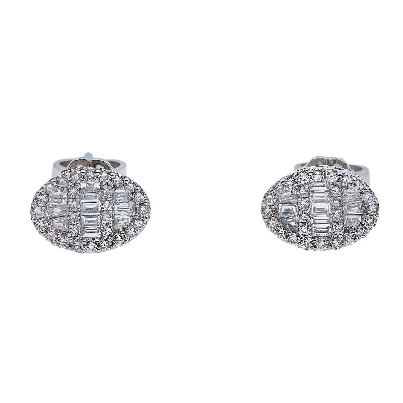 Drop Earrings with Matte Finish -14K White Gold Ladies Earrings with 0.50 CT Baguette Diamond