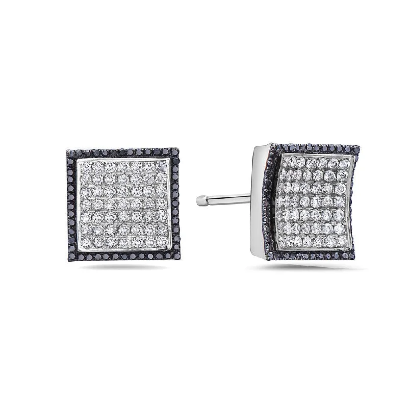 Drop Earrings for Fitness Activities -14K White Gold Ladies Earrings With Round Shaped Diamonds