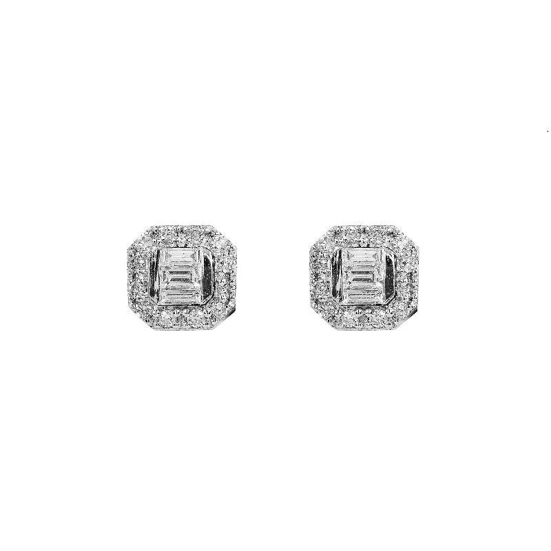 Drop Earrings for Party Look -14K White Gold Unisex Earrings with 0.20 Baguette CT Diamond