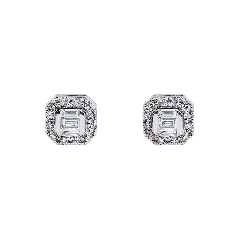 Drop Earrings for Prom Night -14K White Gold Unisex Earrings with 0.21 Baguette CT Diamond