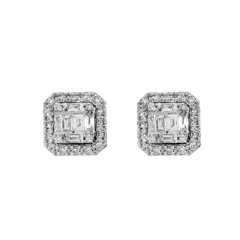 Drop Earrings for Birthday Celebration -14K White Gold Unisex Earrings with 0.21 Baguette CT Diamond