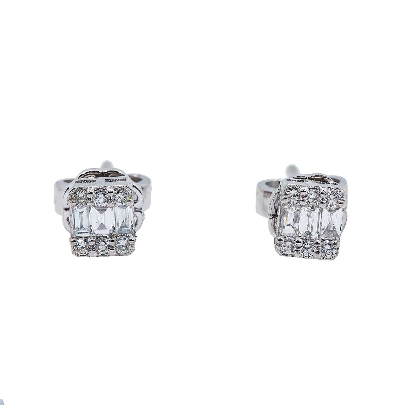 Drop Earrings for Bridesmaids Look -14K White Gold Unisex Earrings with 0.23 Baguette CT Diamond