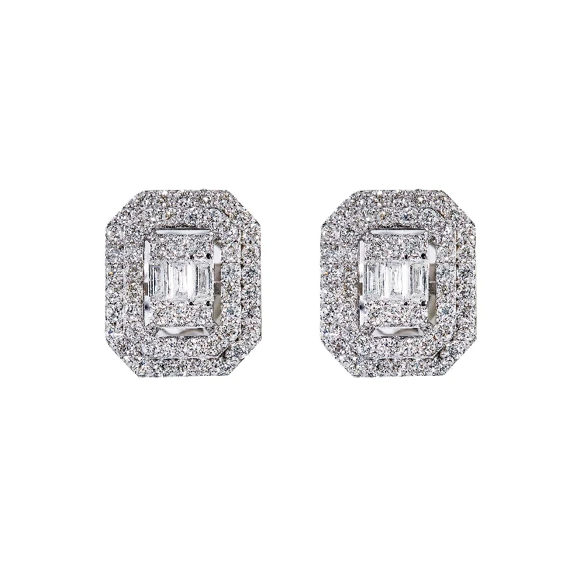 Drop Earrings for Anniversary -14K White Gold Unisex Earrings with 0.68 Baguette CT Diamond