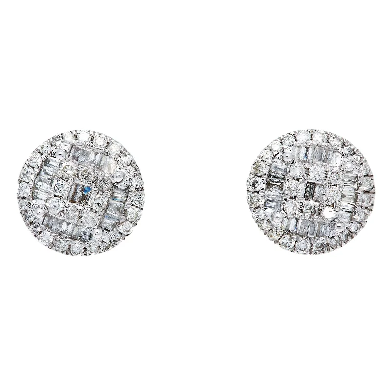 Ethnic Drop Earrings with Tribal Design -14K White Gold Unisex Earrings with 1.21 CT Diamond