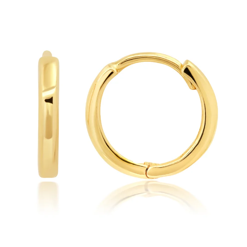 Clip On Stud Earrings for Non Pierced -14K Yellow Gold 10mm Domed Style Huggie Hoop Earrings with Hidden Post Hinged Closure