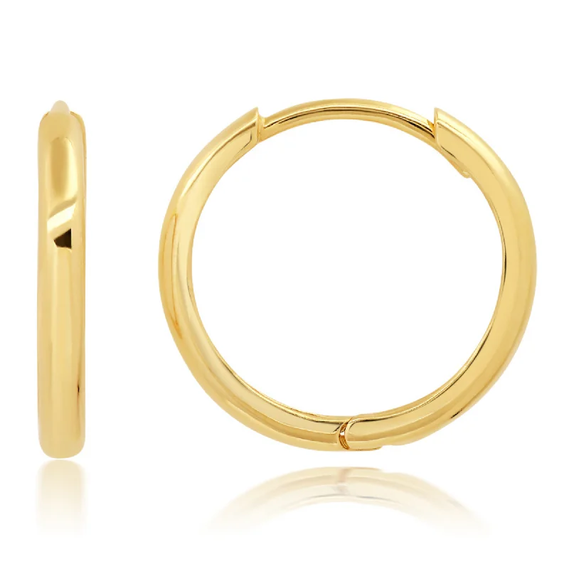 Hippie Stud Earrings with Beads -14K Yellow Gold 16mm Domed Style Huggie Hoop Earrings with Hidden Post Hinged Closure