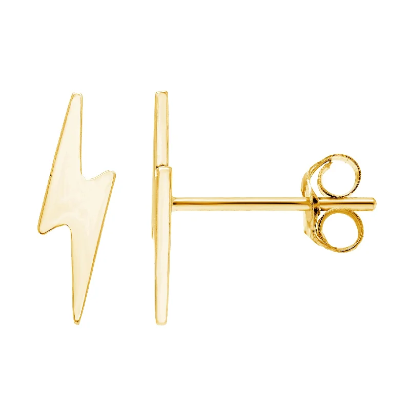 Stud Earrings for Valentine's Day -14k Yellow Gold 2.9x10mm Dainty Lightning Bolt Stud Earrings, with Pushback, Women’s, Unisex