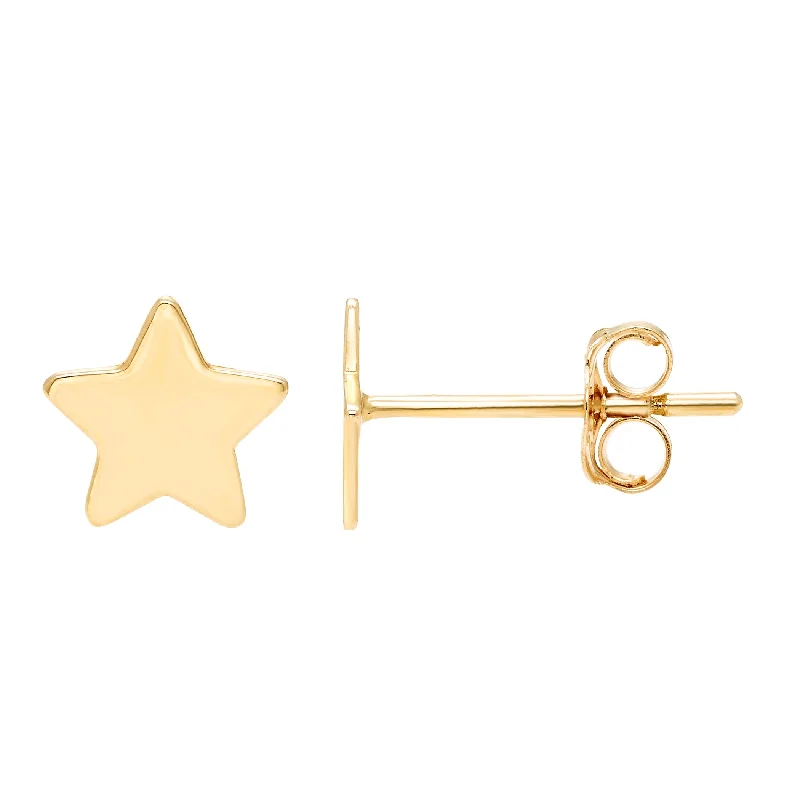 Stud Earrings with Textured Surface -14k Yellow Gold 5.5mm Dainty Star Stud Earrings, with Pushback, Women’s, Unisex