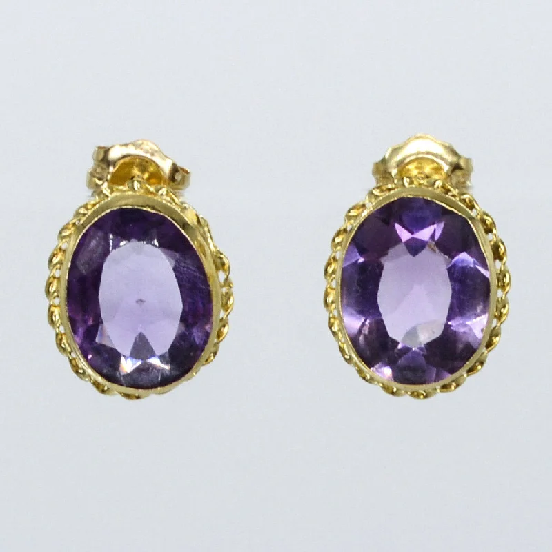 Hippie Stud Earrings with Beads -Mid Century Amethyst Stud Earrings | 3.30ctw |