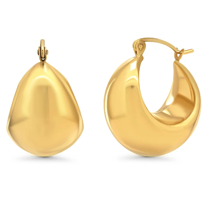 Drop Earrings for Mother's Day -14k Yellow Gold Bold Dome Hoop Earrings with Latch Back - High Polished